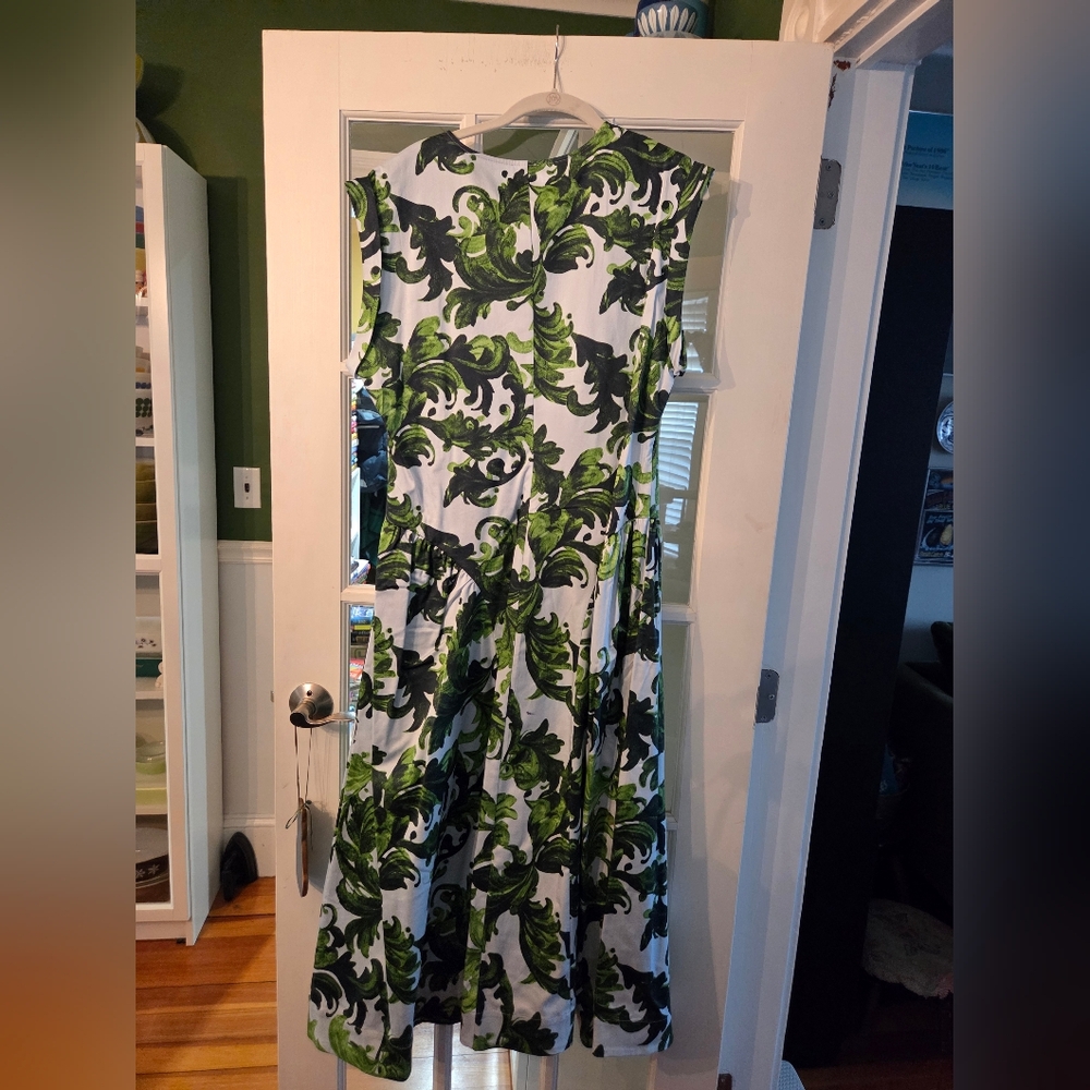 NWT Anthropologie SZ XL Green and White Botanical Midi Dress PRICE FIRM - Picture 6 of 10